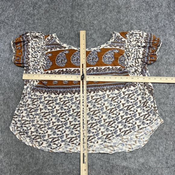 Free People Blouse Womens S Beige Floral Scoop Neck Tunic Top Boho Peasant - Picture 6 of 14